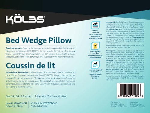 Kolbs Bed Wedge Pillow for Sleep Apnea, FSA Eligible Acid Reflux, and Back Pain Relief, with Chic Jacquard Cover - Headboard Wedges for Sleeping (Standard Width 7.5" Height)