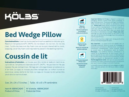 Kolbs Bed Wedge Pillow for Sleep Apnea, FSA Eligible Acid Reflux, and Back Pain Relief, with Chic Jacquard Cover - Headboard Wedges for Sleeping (Standard Width 7.5" Height)