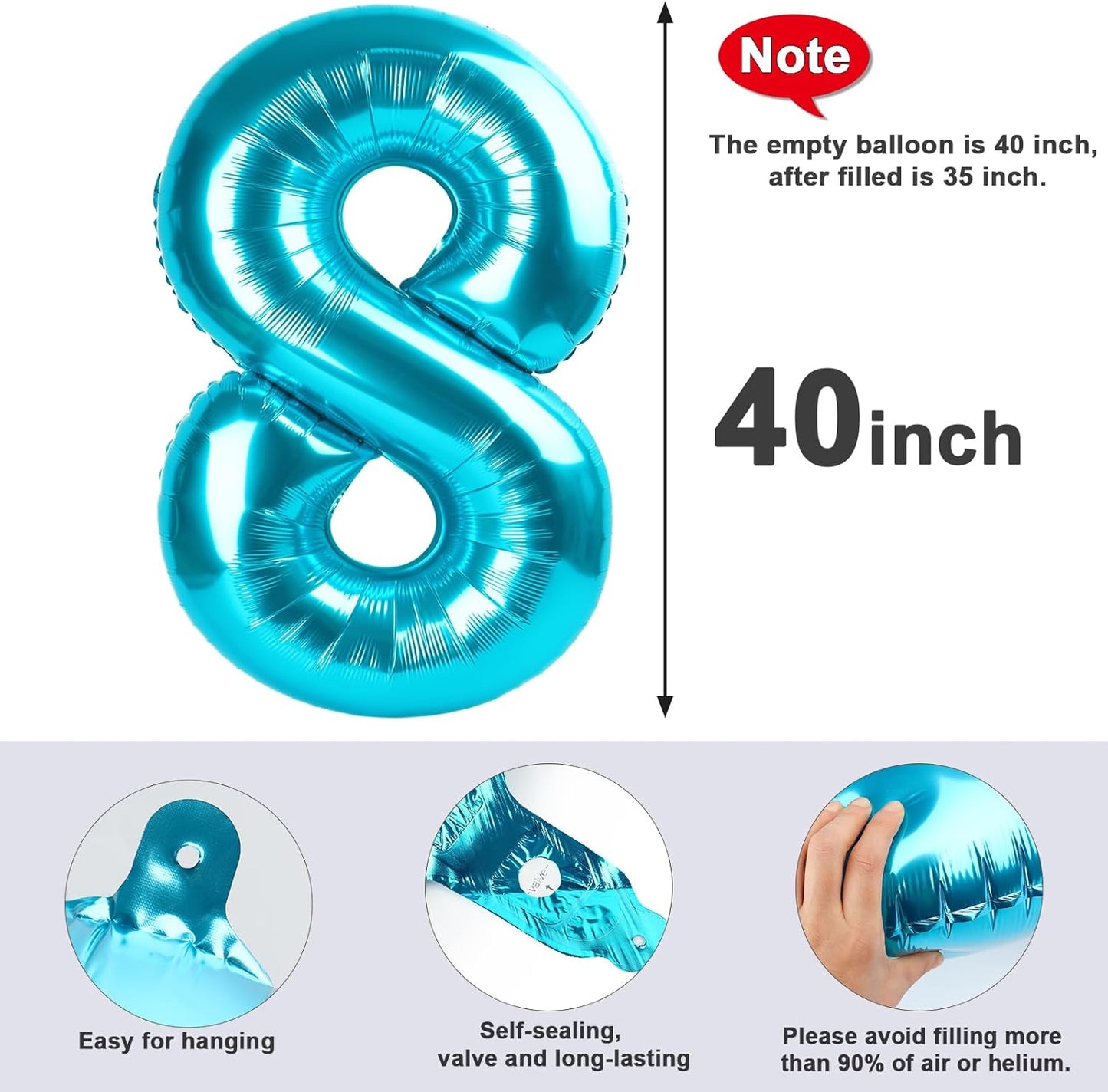 Skiennix 40-Inch Light Blue Number 8 Balloon - Perfect for 8th Birthday Parties & Celebrations