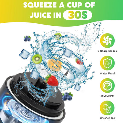 Skiennix Portable Blender - 20 OZ Personal Juicer for Smoothies & Shakes | USB-C Rechargeable, Travel Lid