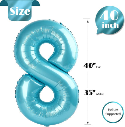 Pearlescent Blue Number 8 Balloon - 40 Inch Birthday Decorations for Boys & Girls