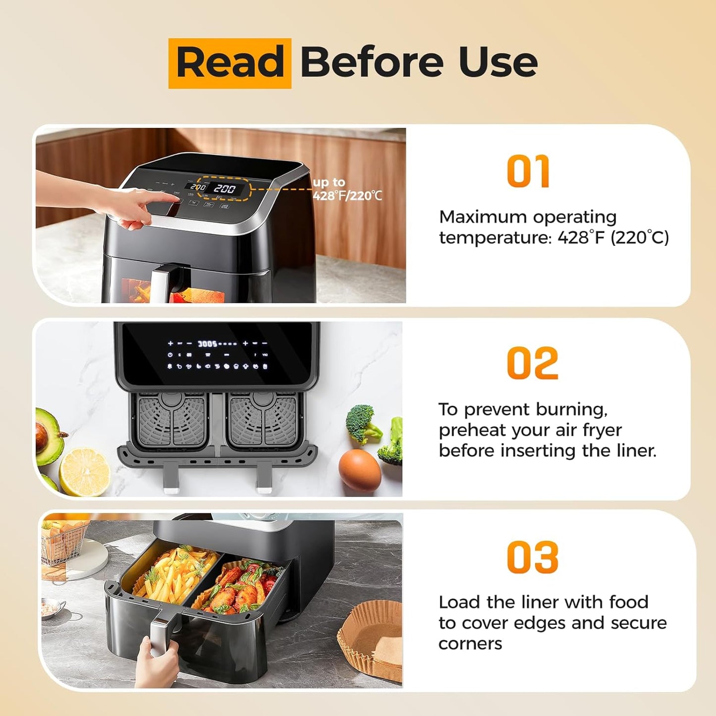 Vailnd Disposable Air Fryer Liners - 100 Pcs 8x5.5 Inch Rectangle Parchment Paper for Ninja & Chefman