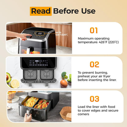 Vailnd Air Fryer Liners - 125 Pcs Disposable Parchment Paper for Ninja & Chefman Dual Basket | 8x5.5 Inch