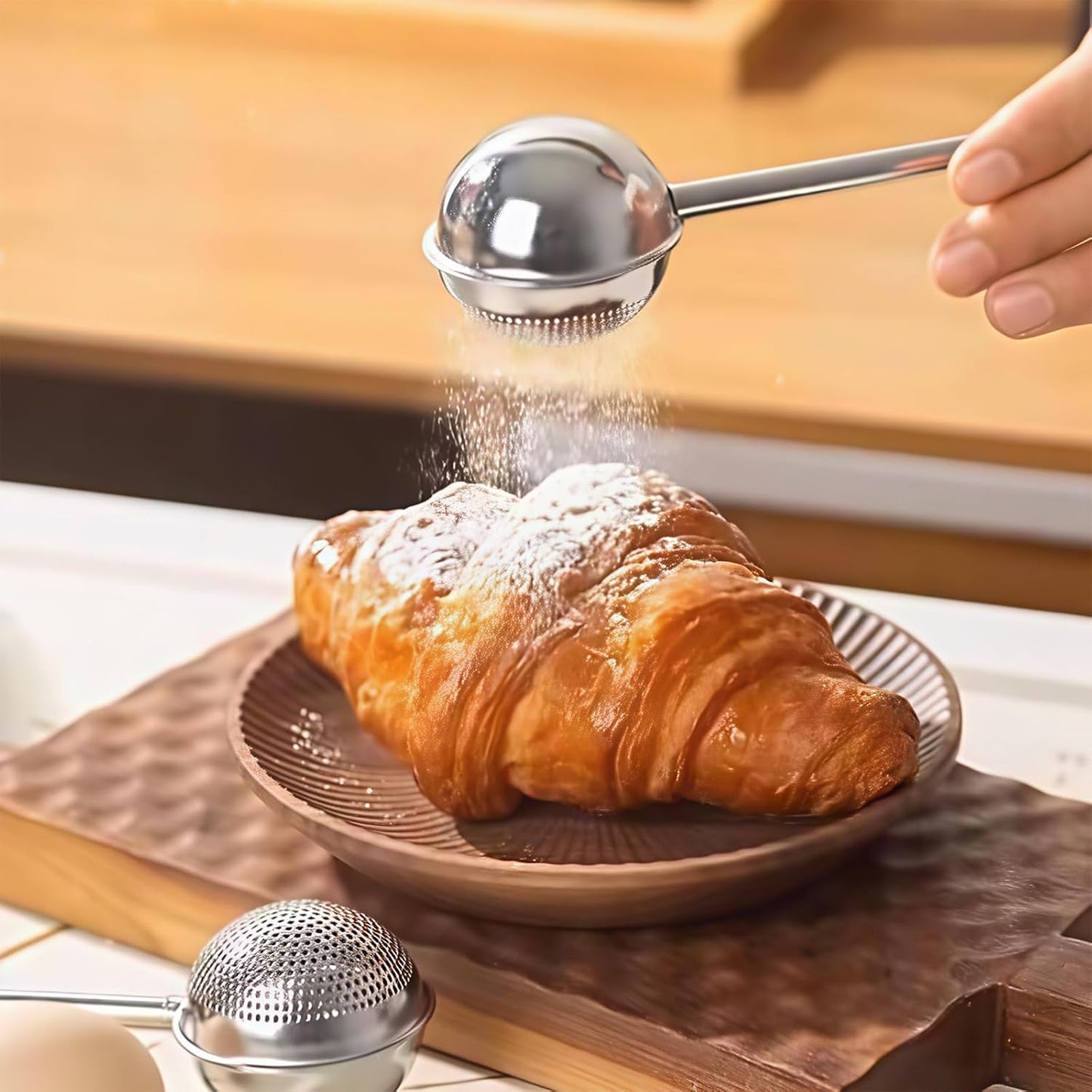 Skiennix Flour Sifter Set - One-Handed Operation Powdered Sugar Shaker for Baking | Stainless Steel Design