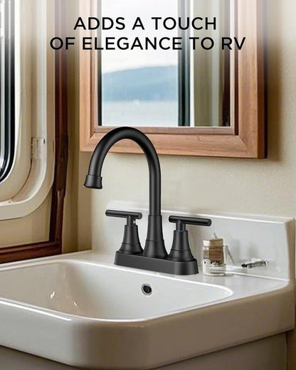 FORIOUS Matte Black Bathroom Faucet - 4-Inch Centerset Design with Pop-Up Drain & 360° Spout