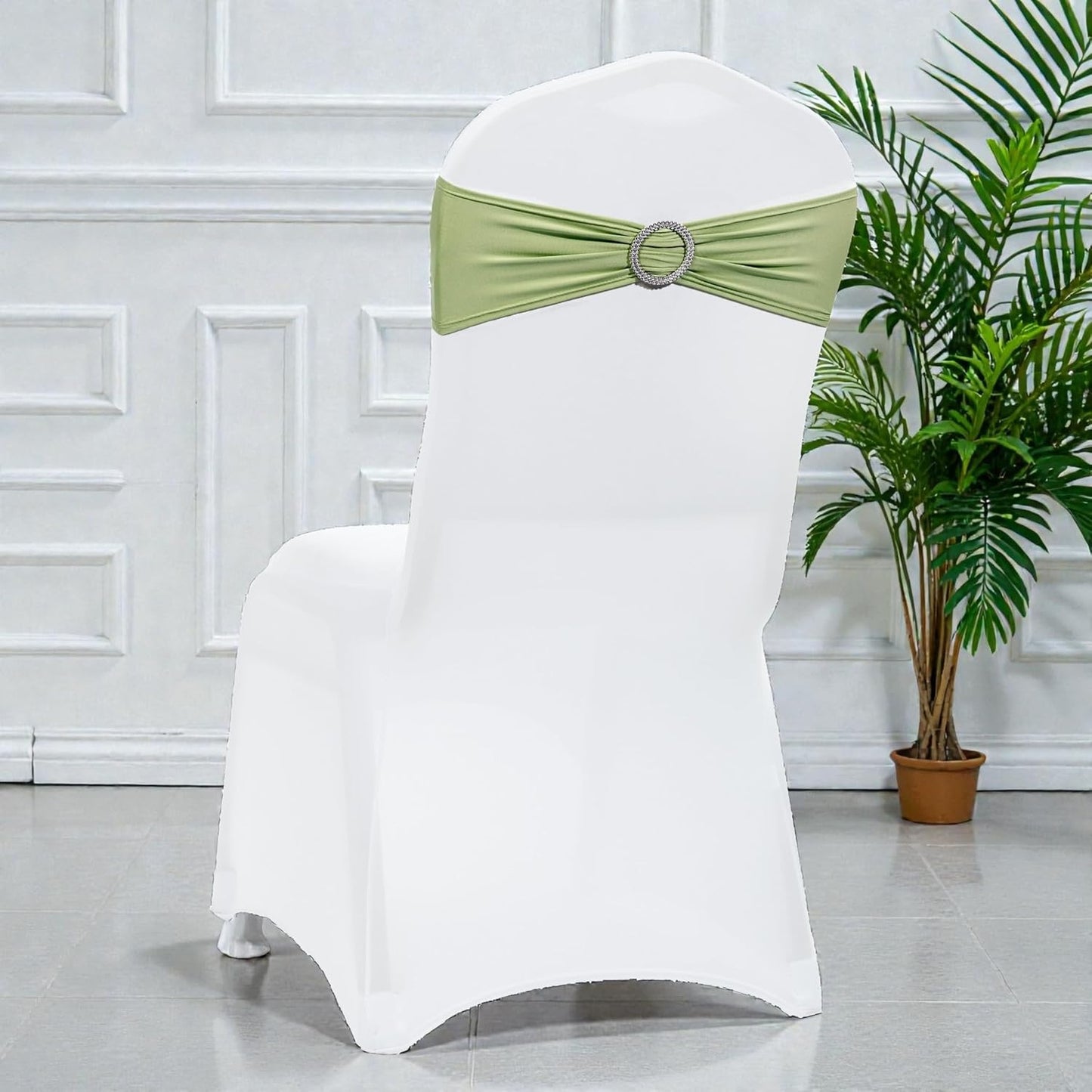 MDS Spandex Chair Sashes - Universal Fit Elastic Stretch Ties with Buckle for Weddings | Sage Green, Pack of 250