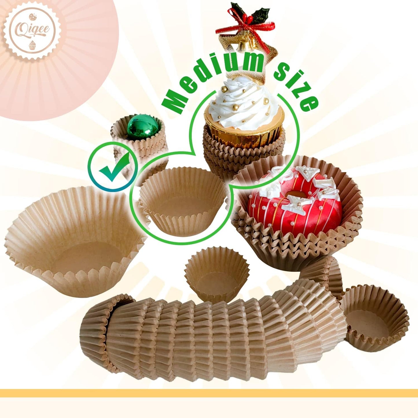 Qiqee 1000pcs Natural Cupcake Liners - No Smell Food Grade Baking Cups | Standard Size