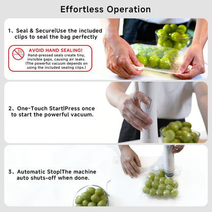 Skiennix Compact Vacuum Sealer - Powerful Handheld Machine with 30 Reusable Bags | Seals Food 6X Fresher