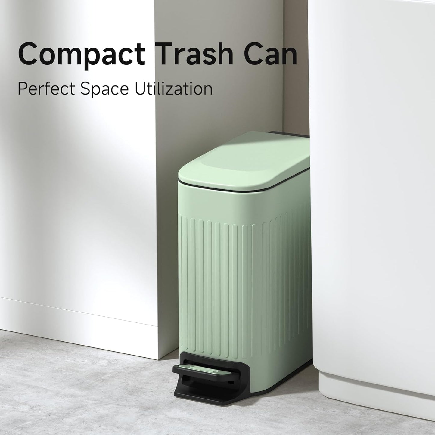 TIPGO Slim Bathroom Trash Can - Soft Close Lid & Step Pedal - 6 Liter Stainless Steel Bin (Green)