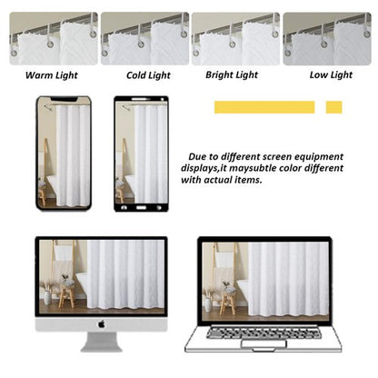 OWENIE White Shower Curtain Set, Jacquard Geometric Textured Fabric Boho Shower Curtains for Bathroom, Soft Hotel Style Farmhouse Shower Curtain Grommet Top 12 Hooks, Machine Washable, 72x72, White