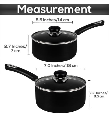 Utopia Kitchen Nonstick Stock Pot Saucepan Set with Lids, 1 Quart and 2 Quarts Multipurpose Stock Pots Set for Home, Kitchen or Restaurant, Black