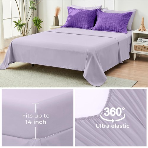 HYMOKEGE Dark Purple/Lavender Queen Comforter Set Seersucker 7 Pieces, All Season Luxury Bed in a Bag Queen for Bedroom, Bedding Set with Comforter, Sheets, Pillowcases & Shams