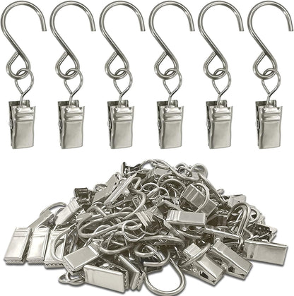 Stainless Steel S Hooks - 50 Pack Curtain Clips for Hanging Lights & Art Displays | 2.4 Inch, Silver