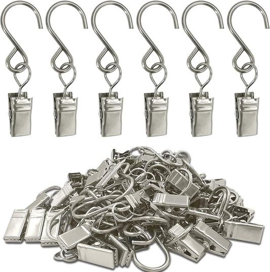Stainless Steel S Hooks - 50 Pack Curtain Clips for Hanging Lights & Art Displays | 2.4 Inch, Silver