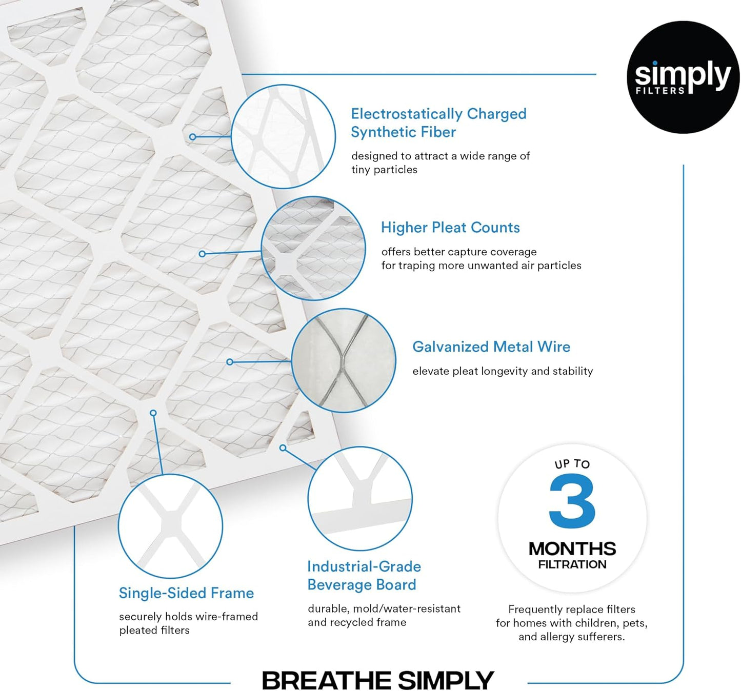 Simply 12x24 Air Filter - MERV 8, 6-Pack for Home AC & HVAC | Dust, Pet & Allergy Control