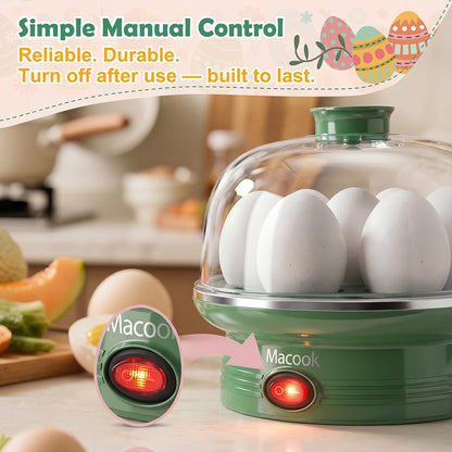 Skiennix Electric Egg Cooker - 7 Egg Capacity with Auto Shut-Off | Spring Green Hard Boiled Egg Maker