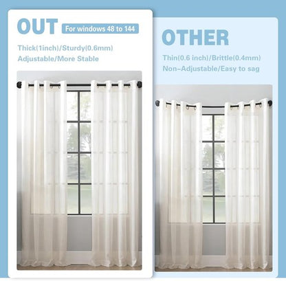 Byondeth Curtain Rods - Adjustable Blackout Wrap Around | 16 to 144 Inches, 1 Inch Diameter, Black