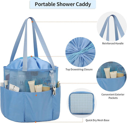 Skiennix Mesh Shower Caddy - Portable Travel Toiletry Bag with Large Capacity | Quick Dry Design in Blue