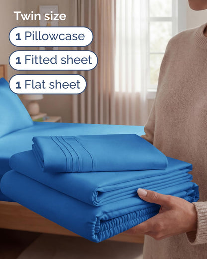 Royal Blue Twin Size 3-Piece Sheet Set | Comfy, Breathable, Cooling Bedding - Hotel Luxury for All
