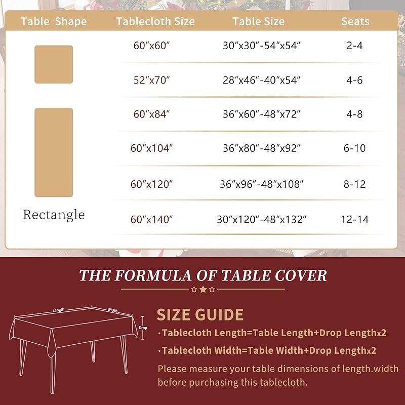 Red 60" x 140" Rectangle Christmas Tablecloth - 100% Polyester
