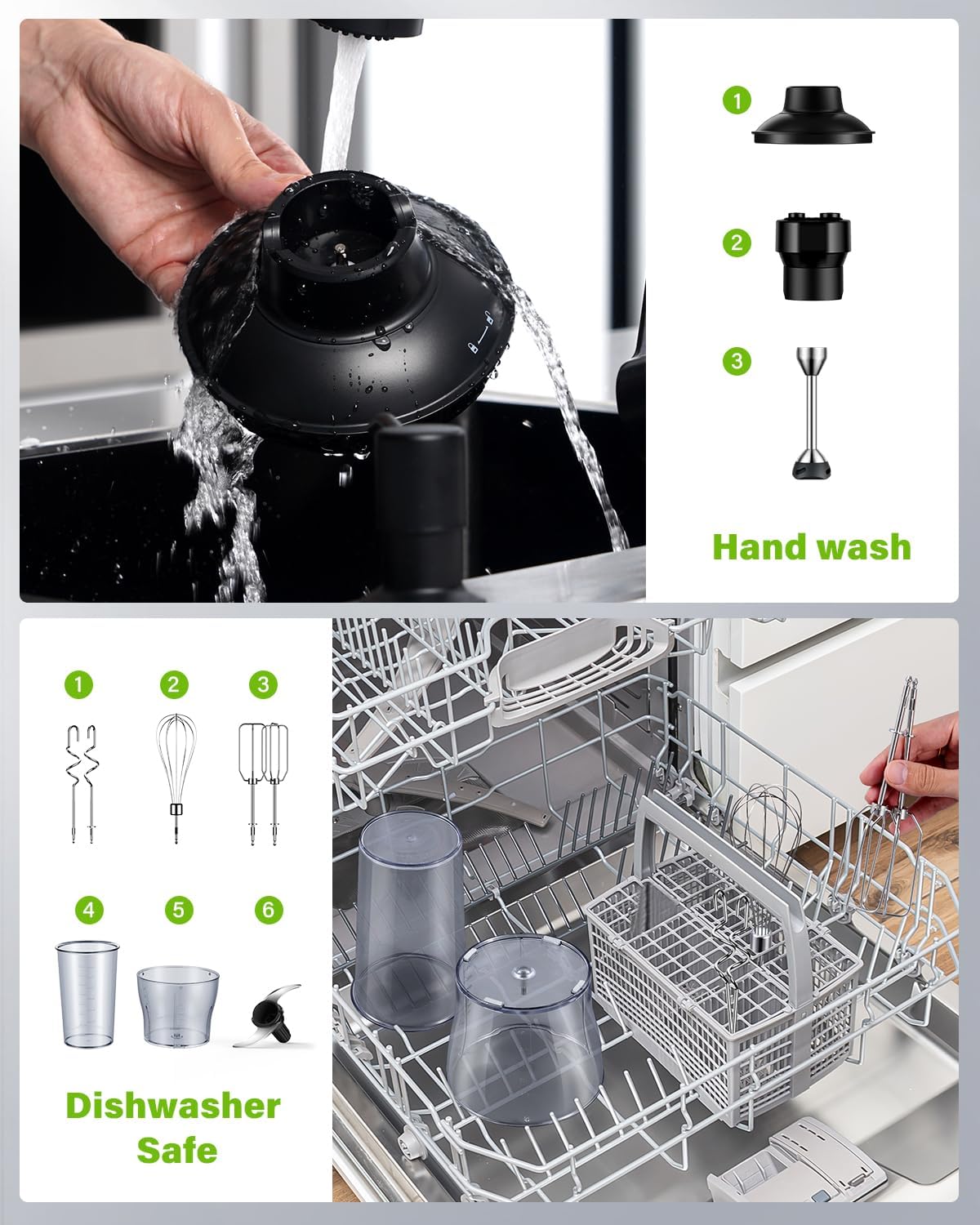 Skiennix 6-in-1 Immersion Blender - 1000W Hand Mixer with 20 Speeds, Whisk, Chopper & More | Heavy Duty, Black