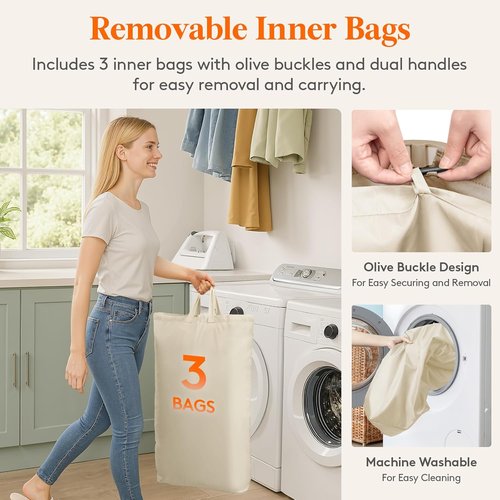 Lifewit Large 165L Laundry Basket - Foldable Hamper with Lid & Removable Bag | Beige