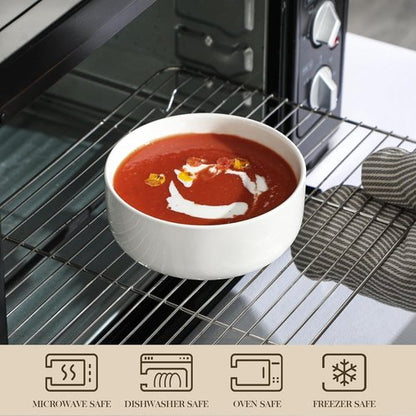 MALACASA 24 OZ Ceramic Cereal Bowls - Set of 4 Dishwasher & Microwave Safe | White LUNA Series