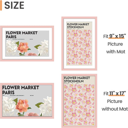 Upsimples 11x17 Picture Frame - Versatile Display for 9x15 Photos with Mat or 11x17 Without | Pink, 1 Pack