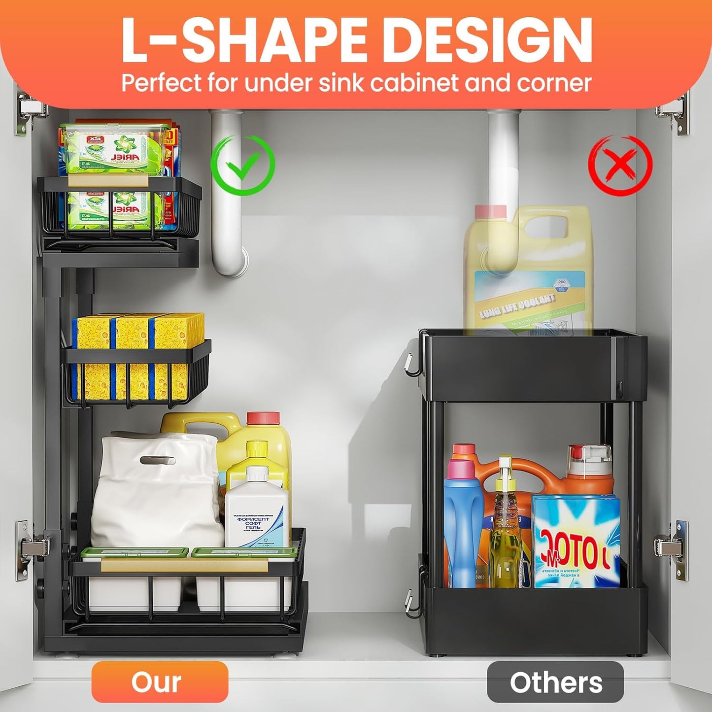 Under Sink Organizer by [Brand Name] - 3 Tier Pull Out Shelf Storage for Bathroom & Kitchen | 2 Pack