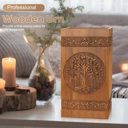 Celepeace Engraved Large Wooden Urn, 11 Inch Cremation Urn for Human Ashes (Tree of Life)