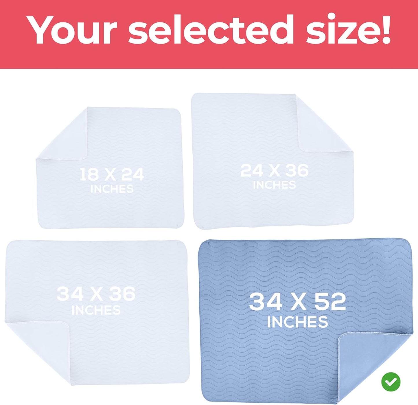 Utopia Bedding Waterproof Washable Underpads - Heavy Absorbency Bed Pads for Adults & Pets | 34" x 52" (Pack of 4) - Blue