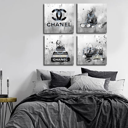 Meetdeceny Bedroom Wall Decor - Black And White Fashion Handbag Art for Teen Girls | Perfume Canvas Prints - 20"x20" - 4 Piece Set