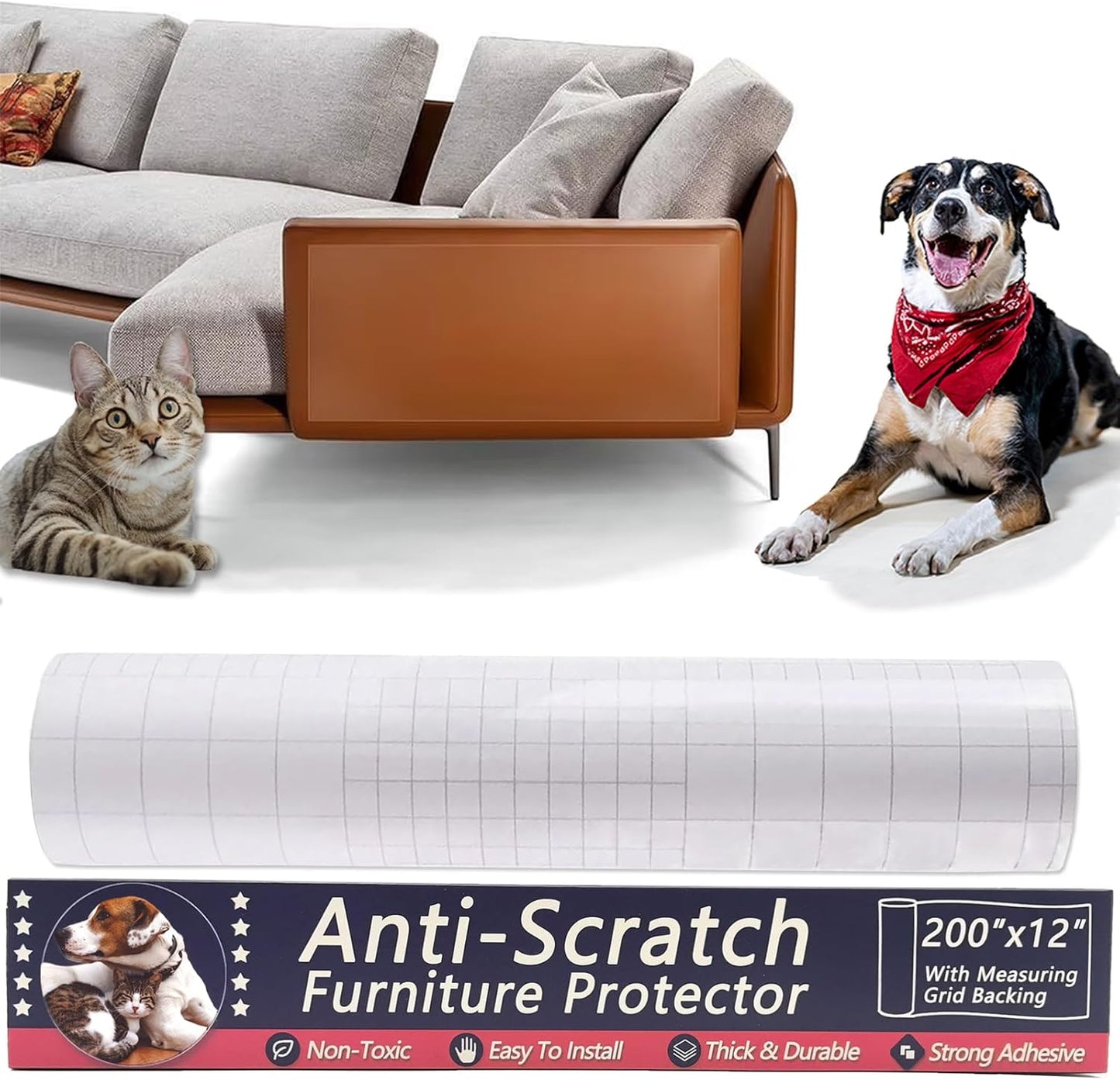 Skiennix Anti-Cat Scratch Furniture Protector - 12"x200" Single-Sided Sticky Tape for Sofas & Carpets