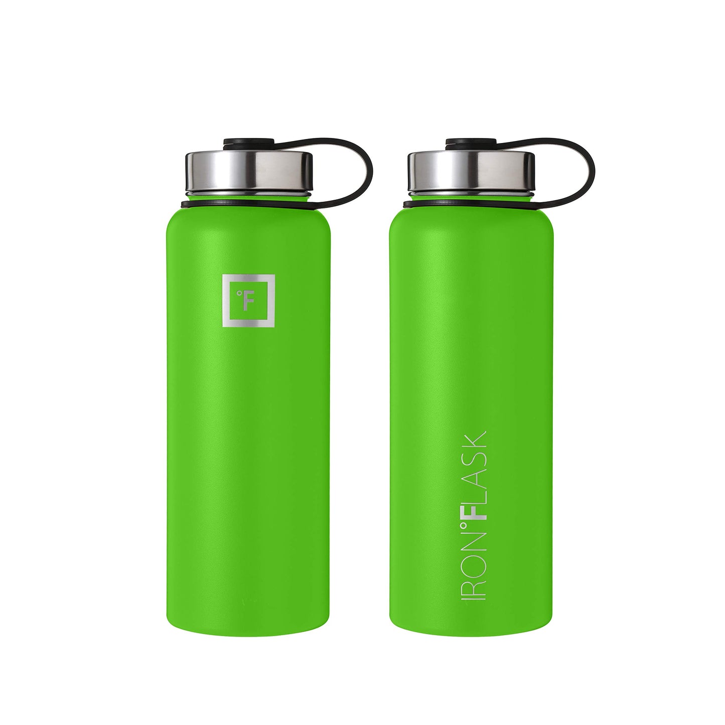 IRON °FLASK Sports Water Bottle - Wide Mouth with 3 Spout Lids - Stainless Steel Gym & Outdoor Bottles for Men, Women & Kids - Double Walled, Insulated Thermos, Metal Canteen - Kiwi Green, 40 Oz