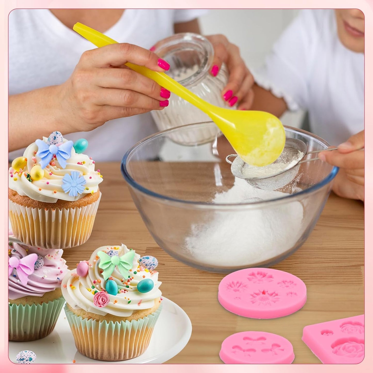 Pimoys Flower & Bow Silicone Molds - 4 Pcs Chocolate and Cake Decoration Set for Birthdays & Easter
