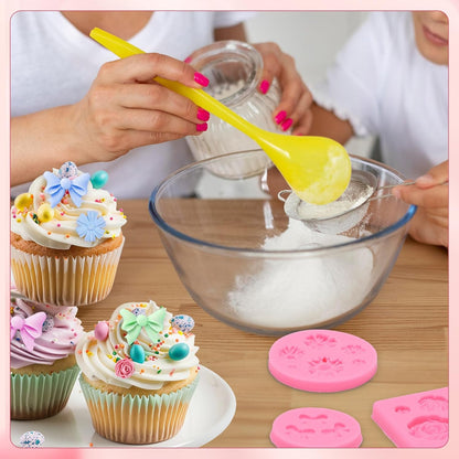 Pimoys Flower & Bow Silicone Molds - 4 Pcs Chocolate and Cake Decoration Set for Birthdays & Easter