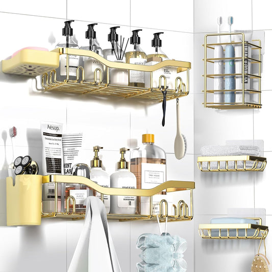 NESOMI Shower Caddy - Adhesive Bathroom Organizer with Large Capacity | Rustproof Stainless Steel, 7-Pack