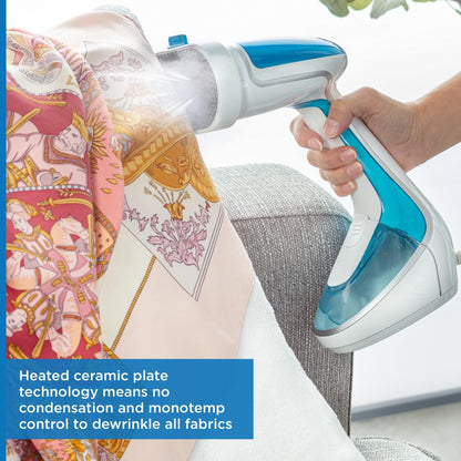 Rowenta, Steamer for Clothes, Pure Tex 4-in-1 Steamer, 1700W, XL 6.8 Ounce Water Tank, 25 Second Heat Up, Powerful Steam, Reversible Pad System, Light Blue, DR9530