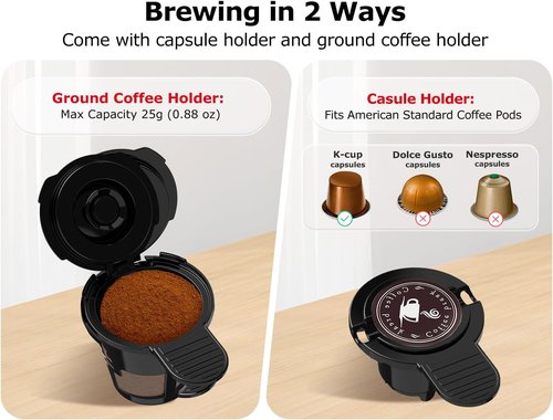 Bonsenkitchen 2-in-1 Coffee Maker - Fast Brewing for K-Cup & Ground Coffee (6-14oz) | Compact & Travel Mug Compatible for Home or Office
