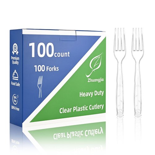 100 Count Extra Heavy Duty Clear Plastic Forks Disposable, BPA-Free, Heat Resistant, Durable Disposable Forks Bulk for Catering & Events 、Party Supplies