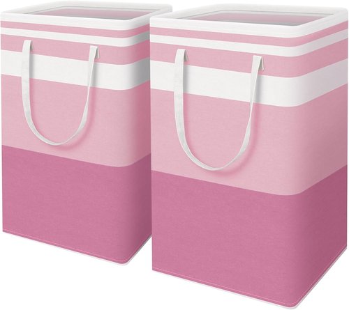HomeHacks Large Waterproof Laundry Baskets - Collapsible Hampers with Reinforced Handles | 88L Each, Pink