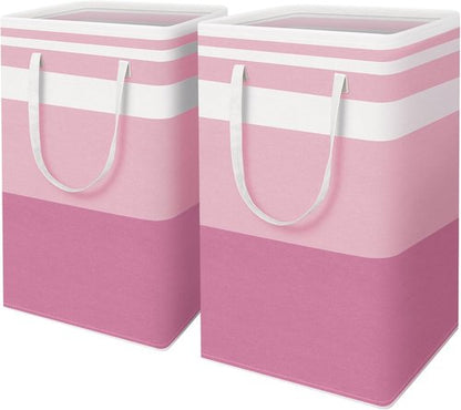 HomeHacks Large Waterproof Laundry Baskets - Collapsible Hampers with Reinforced Handles | 88L Each, Pink