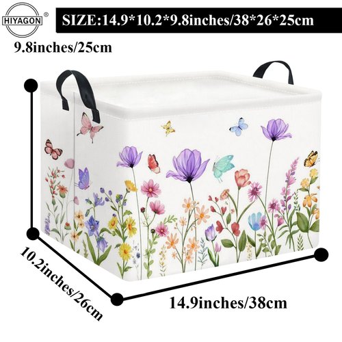 HIYAGON Rectangular Baby Girl Basket Kids Baby Storage Basket Toy Storage Bin Organizer Box Room Decor(Purple Flower)