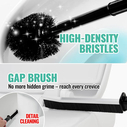 Regine Switzerland 3-in-1 Toilet Brush and Plunger Set - Extra Long Handle with Crevice Cleaner | Black
