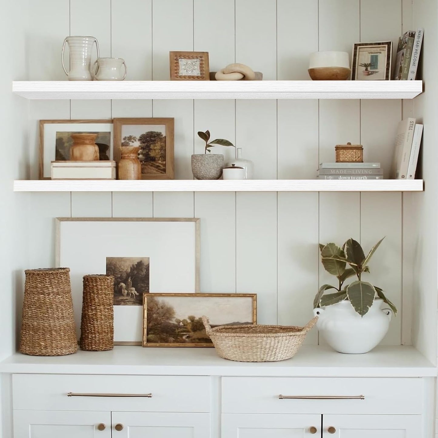 QEEIG Floating Shelves - Extra Long Wall Mounted Shelf for Home Decor | Set of 2, 55.1 x 9.3 Inch, White
