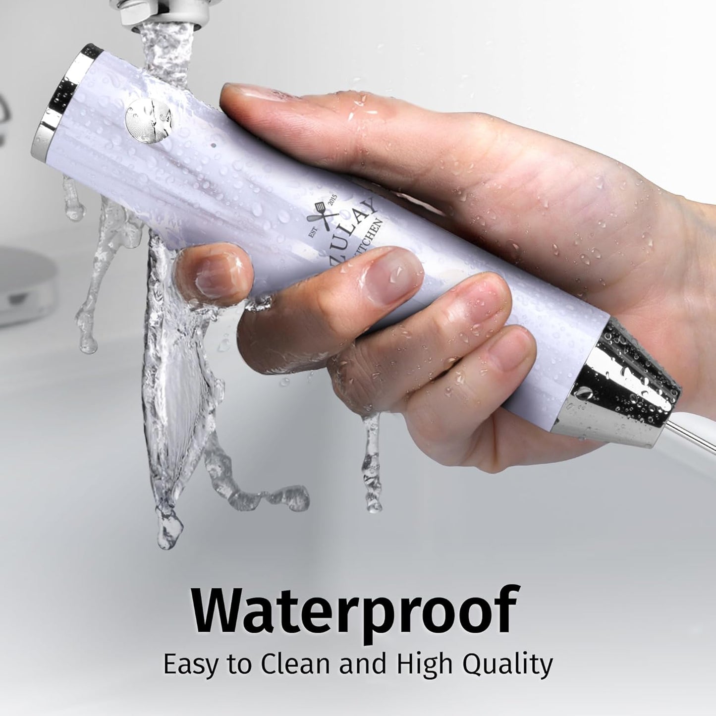 Zulay Kitchen Rechargeable Milk Frother Handheld Lux - Powerful 2-Speed Motor, Waterproof, 2000mAh Battery - Drink Mixer for Latte, Cappuccino, Matcha & Protein Powder - White Marble