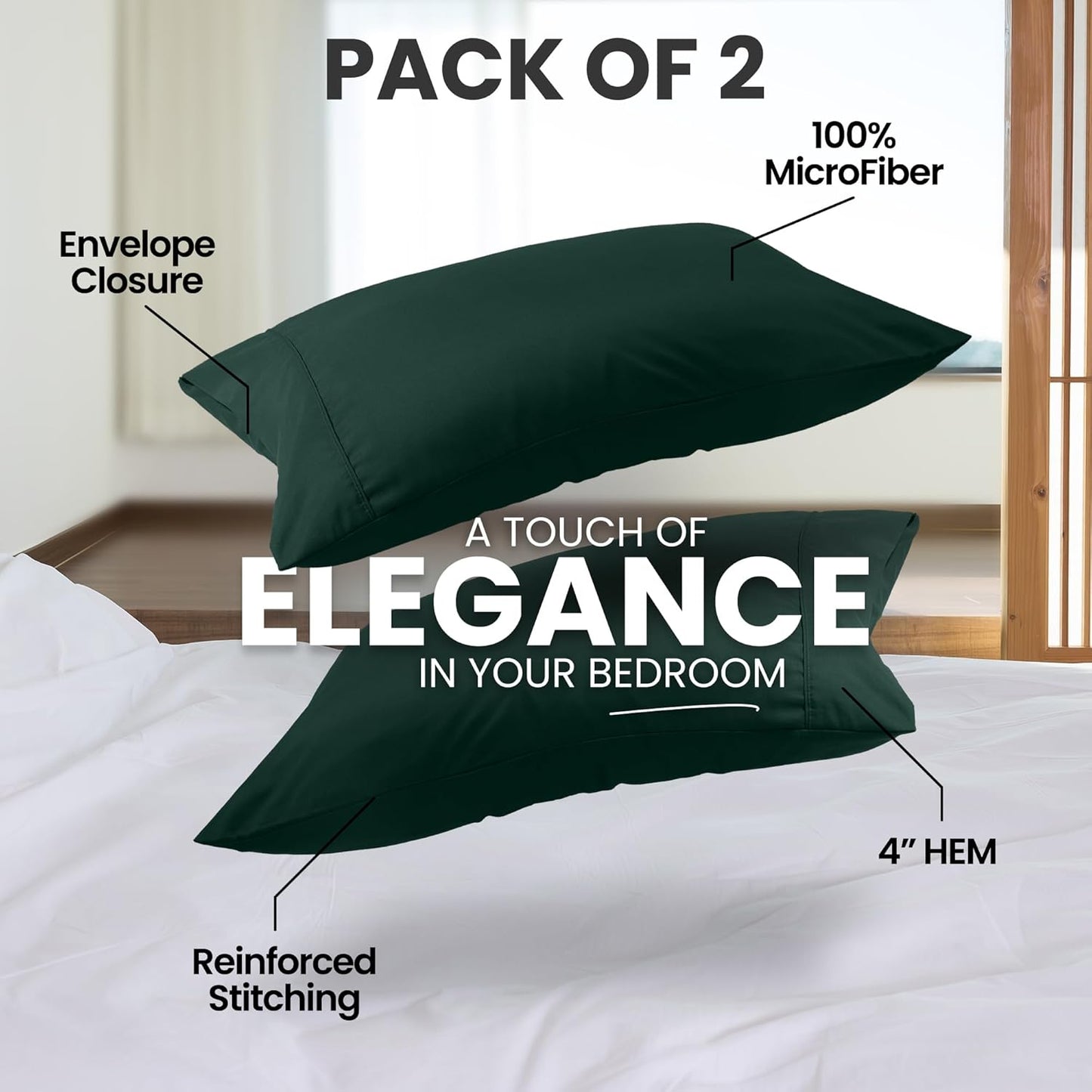 Utopia Bedding Queen Pillow Cases - Soft Brushed Microfiber - 2 Pack, Fade Resistant | 20 X 30 Inches, Emerald