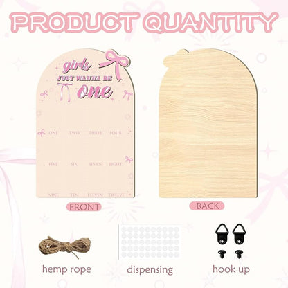 Pink Bow 12 Month Photo Board Set – Wooden 23.4 x 15.4 in Monthly Milestone Display (Variation: Pink Bow+23.4" x 15.4")