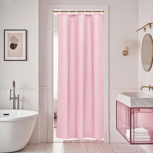 AooHome 36x72 inch Stall Shower Curtain Liner, Polyester Classic Solid Color Shower Curtain with Hooks, Weighted Hem, Waterproof, Pink