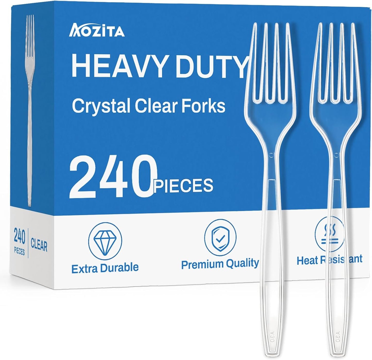 Skiennix Extra Heavy Duty Clear Plastic Forks - Durable, BPA-Free Cutlery for Parties | 240 Count